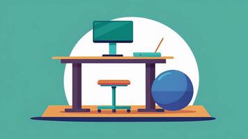 ein Tischplatte Stehen Schreibtisch p auf oben von ein regulär Schreibtisch ist gepaart mit ein Stabilität Ball wie ein Alternative und budgetfreundlich Stuhl fördern video