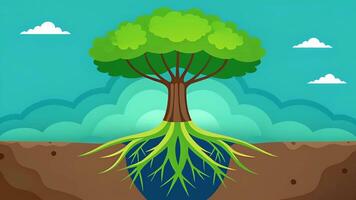 A tree with a strong deep root system reaching down into the earth representing the importance of understanding the foundation and principles of video