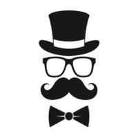 hombre sombrero lentes bigotes Corbata arco negro logo Caballero logo sombrero y arco logo vector