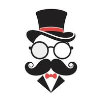 Man Hat Glasses Mustaches Tie Bow Black Logo Gentleman Logo Hat And Bow Logo vector
