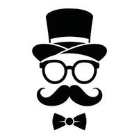 Man Hat Glasses Mustaches Tie Bow Black Logo Gentleman Logo Hat And Bow Logo vector