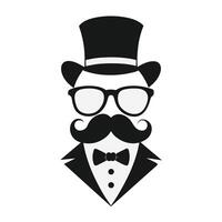 Man Hat Glasses Mustaches Tie Bow Black Logo Gentleman Logo Hat And Bow Logo vector