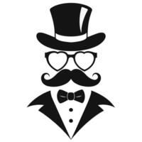 Man Hat Glasses Mustaches Tie Bow Black Logo Gentleman Logo Hat And Bow Logo vector