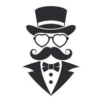 Man Hat Glasses Mustaches Tie Bow Black Logo Gentleman Logo Hat And Bow Logo vector