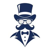 Man Hat Glasses Mustaches Tie Bow Black Logo Gentleman Logo Hat And Bow Logo vector