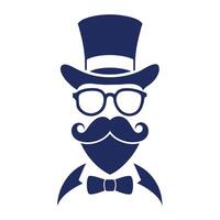 Man Hat Glasses Mustaches Tie Bow Black Logo Gentleman Logo Hat And Bow Logo vector