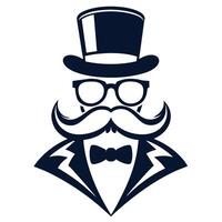 Man Hat Glasses Mustaches Tie Bow Black Logo Gentleman Logo Hat And Bow Logo vector