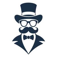 Man Hat Glasses Mustaches Tie Bow Black Logo Gentleman Logo Hat And Bow Logo vector