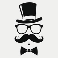 hombre sombrero lentes bigotes Corbata arco negro logo Caballero logo sombrero y arco logo vector