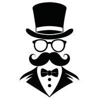 hombre sombrero lentes bigotes Corbata arco negro logo Caballero logo sombrero y arco logo vector