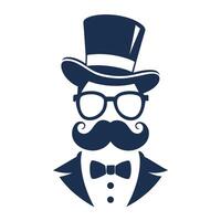 Man Hat Glasses Mustaches Tie Bow Black Logo Gentleman Logo Hat And Bow Logo vector