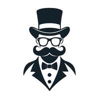 Man Hat Glasses Mustaches Tie Bow Black Logo Gentleman Logo Hat And Bow Logo vector