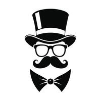 hombre sombrero lentes bigotes Corbata arco negro logo Caballero logo sombrero y arco logo vector