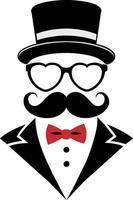 Man Hat Glasses Mustaches Tie Bow Black Logo Gentleman Logo Hat And Bow Logo vector