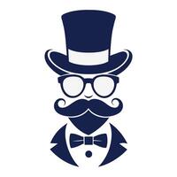 Man Hat Glasses Mustaches Tie Bow Black Logo Gentleman Logo Hat And Bow Logo vector