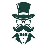 Man Hat Glasses Mustaches Tie Bow Black Logo Gentleman Logo Hat And Bow Logo vector