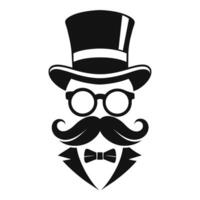 Man Hat Glasses Mustaches Tie Bow Black Logo Gentleman Logo Hat And Bow Logo vector