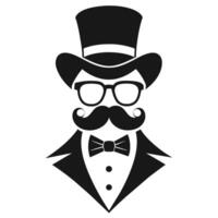 Man Hat Glasses Mustaches Tie Bow Black Logo Gentleman Logo Hat And Bow Logo vector