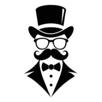 hombre sombrero lentes bigotes Corbata arco negro logo Caballero logo sombrero y arco logo vector