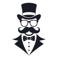 Man Hat Glasses Mustaches Tie Bow Black Logo Gentleman Logo Hat And Bow Logo vector