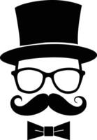 hombre sombrero lentes bigotes Corbata arco negro logo Caballero logo sombrero y arco logo vector