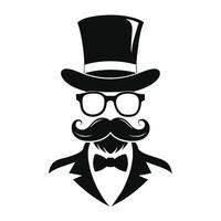 hombre sombrero lentes bigotes Corbata arco negro logo Caballero logo sombrero y arco logo vector