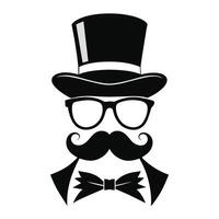 hombre sombrero lentes bigotes Corbata arco negro logo Caballero logo sombrero y arco logo vector