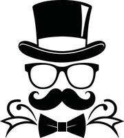 hombre sombrero lentes bigotes Corbata arco negro logo Caballero logo sombrero y arco logo vector