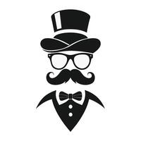 hombre sombrero lentes bigotes Corbata arco negro logo Caballero logo sombrero y arco logo vector