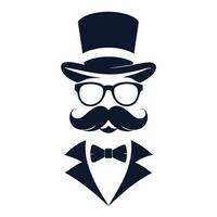 Man Hat Glasses Mustaches Tie Bow Black Logo Gentleman Logo Hat And Bow Logo vector