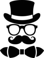 hombre sombrero lentes bigotes Corbata arco negro logo Caballero logo sombrero y arco logo vector