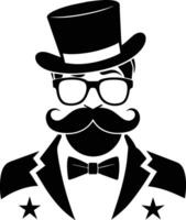 Man Hat Glasses Mustaches Tie Bow Black Logo Gentleman Logo Hat And Bow Logo vector