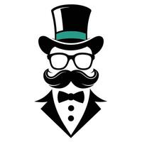 Man Hat Glasses Mustaches Tie Bow Black Logo Gentleman Logo Hat And Bow Logo vector