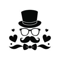 hombre sombrero lentes bigotes Corbata arco negro logo Caballero logo sombrero y arco logo vector