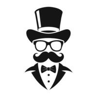 hombre sombrero lentes bigotes Corbata arco negro logo Caballero logo sombrero y arco logo vector