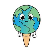 Earth Ice Cream Melting Global Warming Effect Earth Cute Earth Ice Cream Melting vector