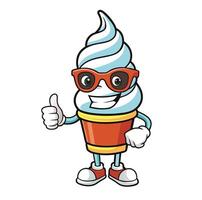 Cute Funku Ice Cream Mascot Cute Ice Cream With Sun Glasses And Thumbs Up vector