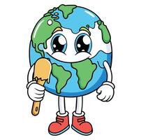 Earth Ice Cream Melting Global Warming Effect Earth Cute Earth Ice Cream Melting vector