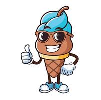 Cute Funku Ice Cream Mascot Cute Ice Cream With Sun Glasses And Thumbs Up vector