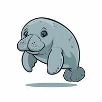 Cute cartoon manatee isolated on white background. Hand drawn illustration of Sea cow. vector