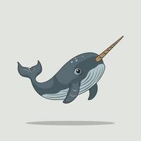 Cute and adorable cartoon narwhal white background vector