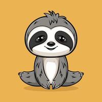 cute baby sloths. Lazy wild animal lies on branch, climbs trees or eats green leaves. illustration in flat style. white background vector