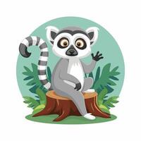 Collection of cute funny exotic lemurs isolated on white background. Set of adorable tropical animals or primates. Flat cartoon colorful illustration vector