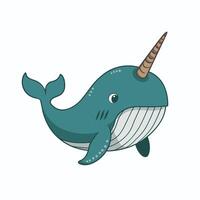 Cute and adorable cartoon narwhal white background vector