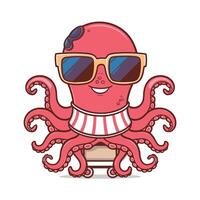 Octopus Cartoon Character Illustration Isolated on White Background vector