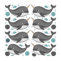 Cute and adorable cartoon narwhal white background vector