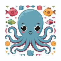 Octopus Cartoon Character Illustration Isolated on White Background vector