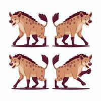 Set Hyena character with different action poses and views isolated on white background vector