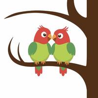 Cute lovebirds couple standing on a tree branch white background vector