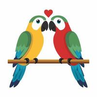 Cute lovebirds couple standing on a tree branch white background vector